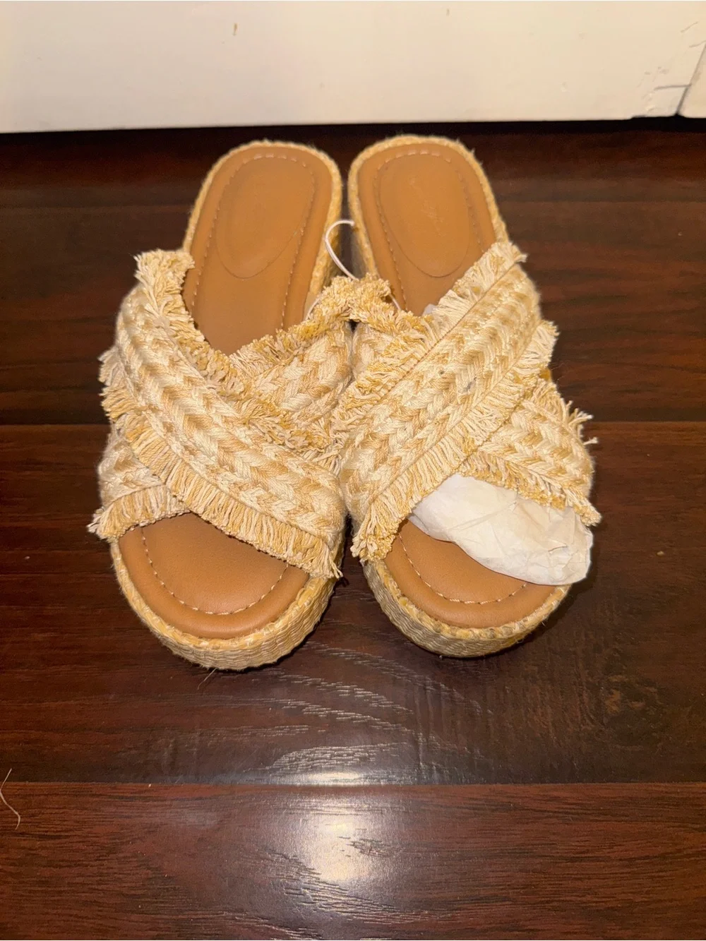 Women's Woven Fringe Platform Slide Sandals Sz 7